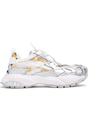 VERSACE Schoenen, Dames, Wit, 38 1/2 EU, Wit Zilver Goud Sneaker