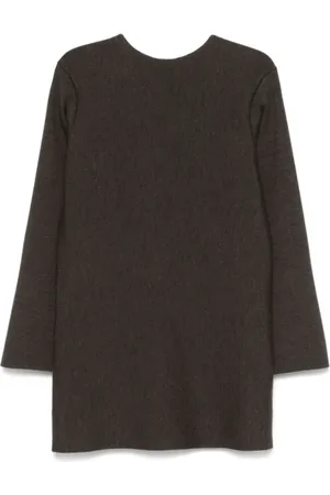 Khaite Kleedjes, Dames, Bruin, S, Wol, Cederbruine Mini Jurk met Lange Mouwen