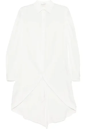 YOHJI YAMAMOTO Kleedjes, Dames, Wit, M, Witte Overhemdjurk met Gebogen Zoom