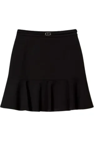 Twin-Set Rokken, Dames, Zwart, S, Polyester, Zwarte Minirok met Ruche