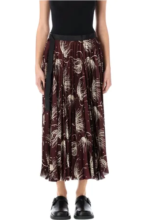 SACAI Rokken, Dames, Veelkleurig, M, Bourgondische Gedrukte Geplooide Midi Rok