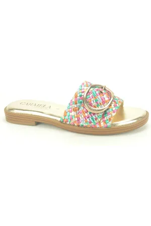 Carmela Schoenen, Dames, Veelkleurig, 41 EU, Kleurrijke Platte Vlecht Sandaal