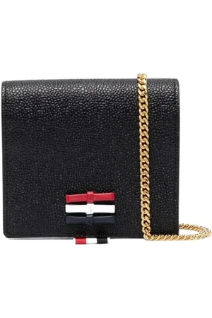 Thom Browne Accessoires, Dames, Zwart, ONE Size, Leer, Kaarthouder met ketting in leer