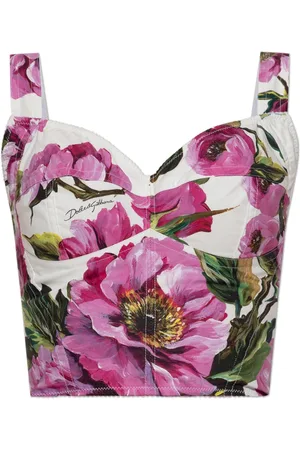 Dolce & Gabbana Tops, Dames, Veelkleurig, XS, Leer, Top met bloemenpatroon