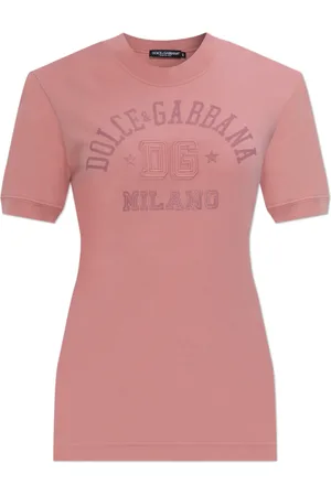 Dolce & Gabbana Tops, Dames, Roze, 2Xs, Katoen, T-shirt met bedrukt logo