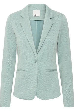 Ichi Jassen, Dames, Groen, L, Leer, Groene Herringbone Blazer Jas