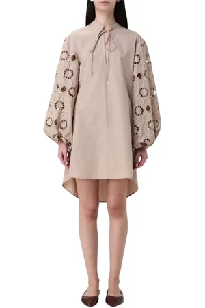 Dondup Kleedjes, Dames, Roze, S, Katoen, Macramé Mouw Jurk