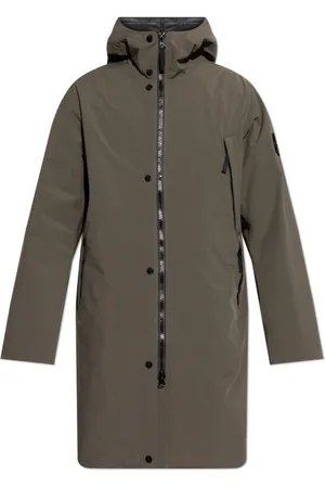Stone Island Jassen, Heren, Bruin, L, Leer, Waterdichte Jas met Logo