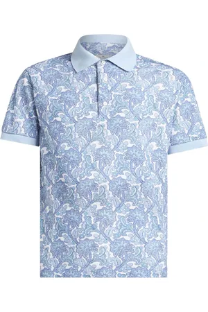 Etro Tops, Heren, Blauw, XL, Katoen, Blauw Bloemen Paisley Poloshirt