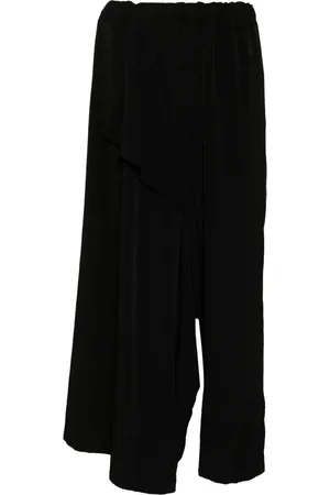 YOHJI YAMAMOTO Broeken, Dames, Zwart, M, Polyester, Zwarte Wrap Broek met Asymmetrisch Ontwerp