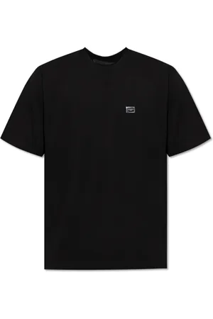 Dolce & Gabbana Tops, Heren, Zwart, S, Katoen, T-shirt met logo applicatie