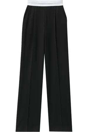 Alexander Wang Broeken, Dames, Zwart, S, Logo Elastische Geplooide Hoge Taille Broek