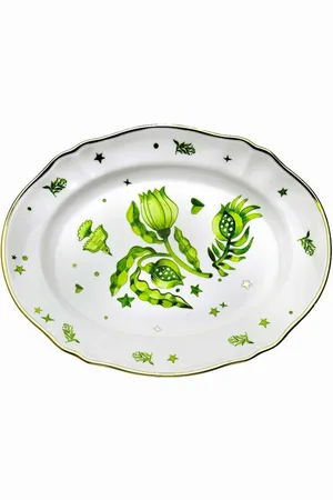 BITOSSI Interieur, Dames, Veelkleurig, ONE Size, Bloemig Ovaal Serveerbord Gouden Rand