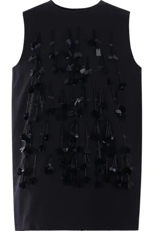 Plan C Tops, Dames, Zwart, M, Katoen, Zwarte Paillet Mouwloze Top