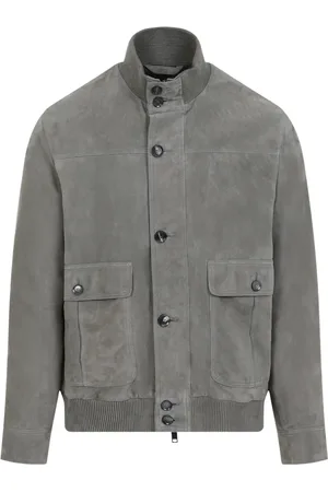BRIONI Jassen, Heren, Grijs, L, Suède, Suède Leren Blouson Jas