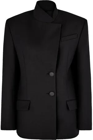 The Attico Jassen, Dames, Zwart, M, Wol, Zwarte wollen gabardine blazer met logo