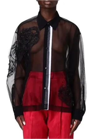 Des Phemmes Blouses & Shirts, Dames, Zwart, M, Leer, Doorschijnende Elegante Overhemd