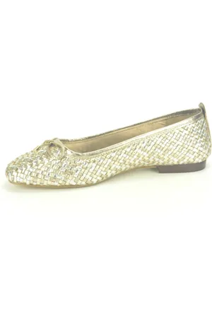 Carmela Schoenen, Dames, Geel, 41 EU, Metallic Gevlochten Ballet Flats