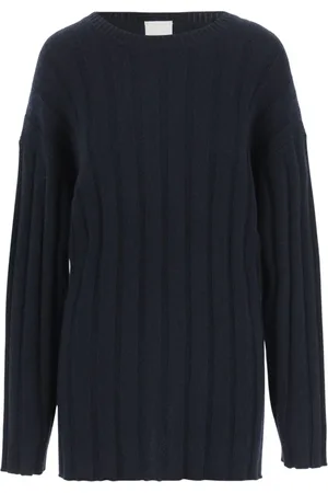 Allude Truien, Dames, Blauw, XS, Katoen, Navy Katoen Kasjmier Crew Neck Sweater