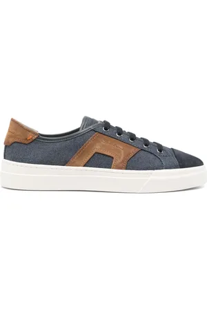santoni Schoenen, Heren, Blauw, 41 1/2 EU, Suède, Blauwe Logo Sneakers met Suède Afwerking