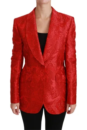 Dolce & Gabbana Jassen, Dames, Rood, L, Rode Floral Angel Blazer Jas