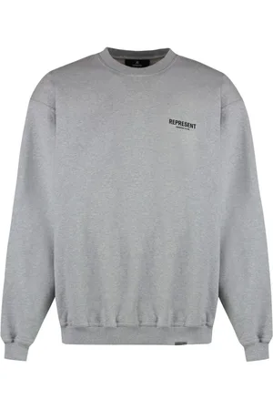 Represent Sweatshirts & Hoodies, Heren, Grijs, L, Katoen, Melange Logo Print Crew Neck Sweater