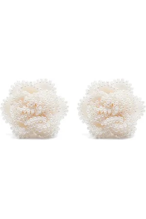 VANINA Accessoires, Dames, Wit, ONE Size, Bloemmotief Nep Pareloorbellen Paar