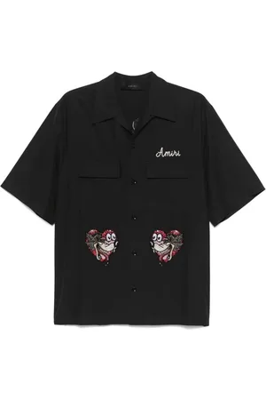 AMIRI Overhemden, Heren, Zwart, S, Zwarte Knoopshirt met Versieringen