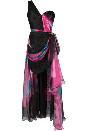 IRIS SERBAN Kleedjes, Dames, Zwart, S, Luna One-Shoulder Zijden Jurk