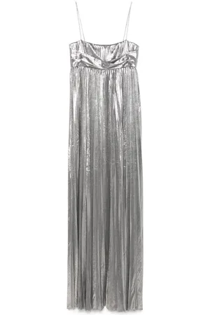 Retrofete Kleedjes, Dames, Grijs, L, Zilver-tone Kruisband Jurk