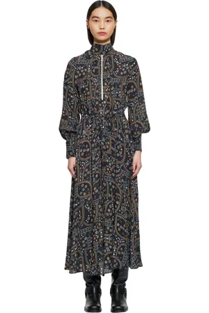 Antik Batik Kleedjes, Dames, Zwart, M, Elie print maxi jurk