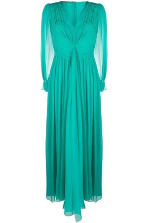 Alberta Ferretti Kleedjes, Dames, Groen, S, Groene Zijden Maxi Jurk