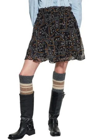 Antik Batik Rokken, Dames, Zwart, L, Chiffon, Elie print rok