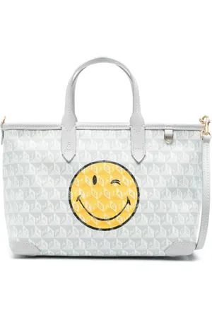 Anya Hindmarch Tassen, Dames, Veelkleurig, ONE Size, Canvas Smiley-Face Print Handtas