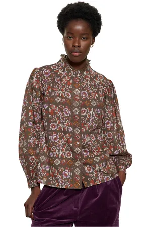Antik Batik Blouses & Shirts, Dames, Bruin, S, Katoen, Bloemenprint blouse