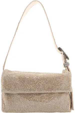 BENEDETTA BRUZZICHES Tassen, Dames, Geel, ONE Size, Satijn, Kristal Mesh Schoudertas Shine On