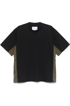 SACAI Tops, Heren, Zwart, M, Zwarte Zak Rits T-shirt Trekkoordzoom