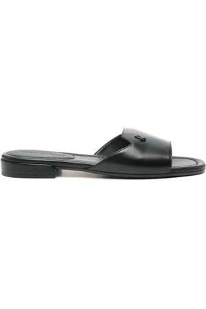 Jimmy Choo Schoenen, Dames, Zwart, 37 1/2 EU, Leer, Zwarte leren platte sandalen met vierkante neus