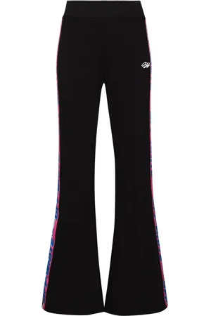 OFF-WHITE Broeken, Dames, Zwart, M, Polyester, Zwarte Logo-Tape Flared Broek