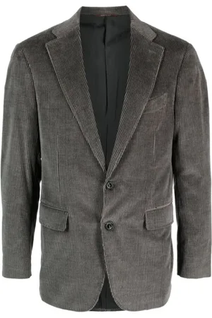 CANALI Jassen, Heren, Grijs, L, Katoen, Geribbelde Blazer