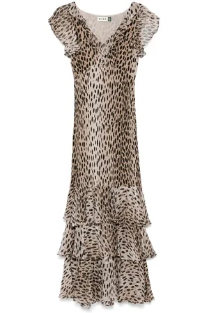 RIXO London Kleedjes, Dames, Bruin, L, Ecru Jurk met Ritssluiting en Dartdetails