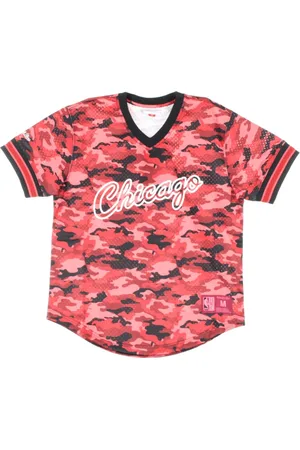 Mitchell & Ness Tops, Heren, Rood, M, NBA Camo V-hals Teamkleur Jas