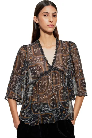 Antik Batik Blouses & Shirts, Dames, Veelkleurig, S, Chiffon, Elie doorschijnende top