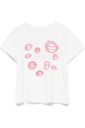 RE/DONE Tops, Dames, Wit, XS, Wit Crew Neck Slogan Print T-shirt