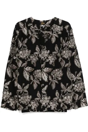 Pins & Needles Overhemden, Heren, Zwart, S, Zwarte V-hals Lange Mouw Shirt