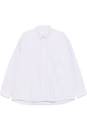 STUDIO NICHOLSON Overhemden, Heren, Wit, M, Lila Knoop-Down Shirt Lange Mouwen