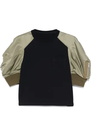 SACAI Tops, Dames, Blauw, M, Navy Crew Neck Puff Sleeve