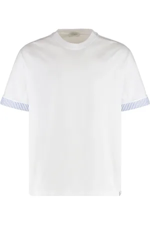 Paolo Pecora Tops, Heren, Wit, M, Katoen, Geribbelde crew-neck T-shirt, Oversize Fit
