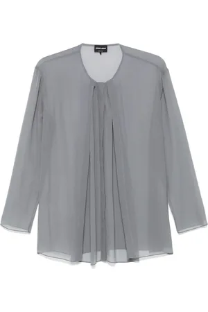 Giorgio Armani Blouses & Shirts, Dames, Grijs, S, Donkergrijze Ronde Hals Lange Mouw Shirt