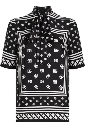 Dolce & Gabbana Blouses & Shirts, Dames, Zwart, S, Korte mouwen overhemd met logo